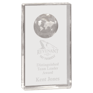 8" Clear Crystal Rectangle with Globe Etching