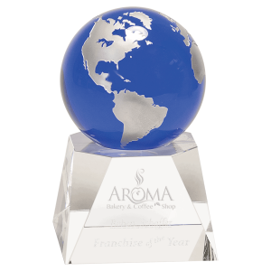 6 1/2" Blue Crystal Globe on Clear Crystal Base