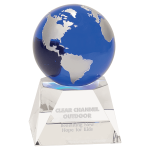5" Blue Crystal Globe on Clear Crystal Base