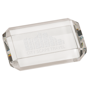 4" x 2 3/4" Crystal Rectangle Paperweight with Clipped Corners