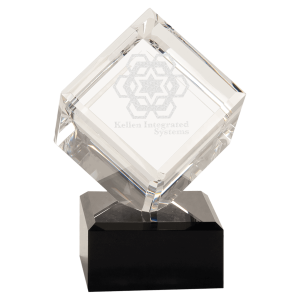 6" Clear Crystal Cube on Black Pedestal Base