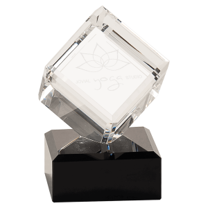 4 1/2" Clear Crystal Cube on Black Pedestal Base