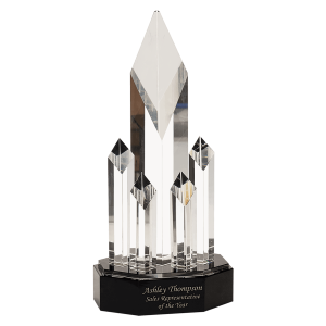 11" Clear Crystal 5 Rising Diamonds on Black Pedestal Base