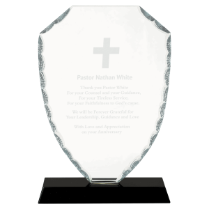 8 1/4" Shield Facet Glass on Black Base