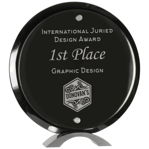 10" Round Black Piano Finish Floating Jade Glass Standup