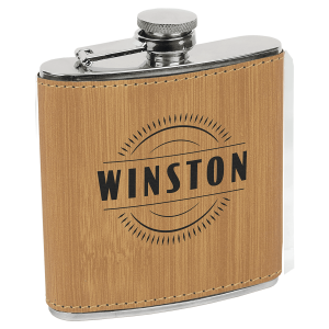 6 oz. Bamboo Laserable Leatherette Stainless Steel Flask