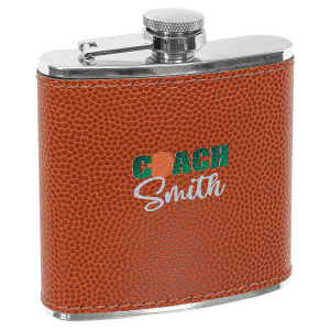 6 oz. Basketball Laserable Leatherette Stainless Steel Flask