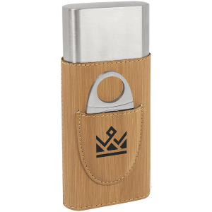 Bamboo Laserable Leatherette Cigar Case with Cutter