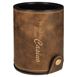 Rustic/Gold Laserable Leatherette Dice Cup with 5 Dice