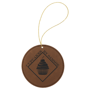 Dark Brown Laserable Leatherette Round Ornament with Gold String