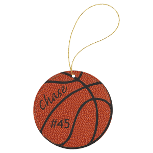 Basketball Laserable Leatherette Round Ornament with Gold String