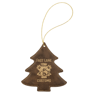 Rustic/Gold Laserable Leatherette Tree Ornament with Gold String