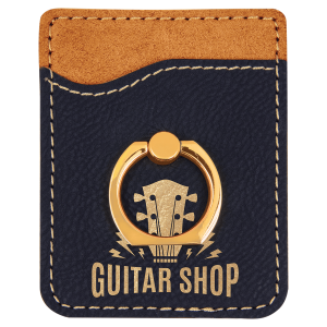 Black/Gold Laserable Leatherette Phone Wallet with Gold Ring