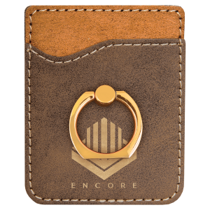 Rustic/Gold Laserable Leatherette Phone Wallet with Gold Ring