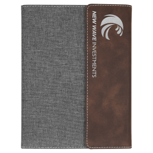 7" x 9" Rustic/Silver Leatherette / Gray Canvas Portfolio with Notepad