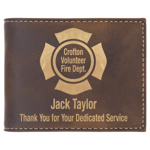 Rustic/Gold Laserable Leatherette Bi-Fold Wallet w/Flip  ID Display