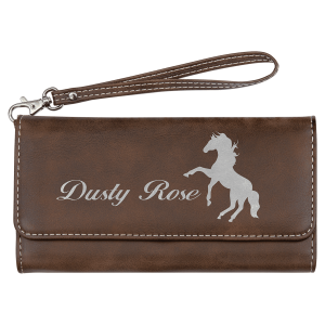 7 1/2" x 4" Rustic/Silver Laserable Leatherette Wallet with Strap