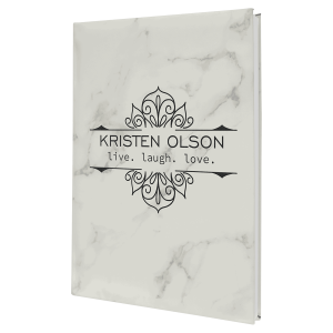 7" x 9 3/4" White Marble Laserable Leatherette Journal with Lined Notepad