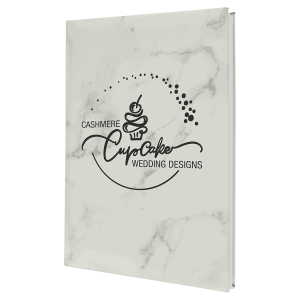 7" x 9 3/4" White Marble Laserable Leatherette Sketch Book with Unlined Notepad