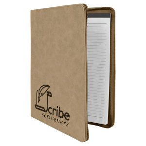 9 1/2" x 12" Light Brown w/ Zipper Laserable Leatherette Portfolio with Notepad