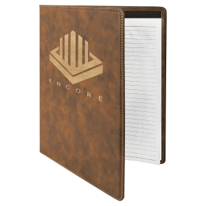 9 1/2" x 12" Rustic/Gold Laserable Leatherette Portfolio with Notepad