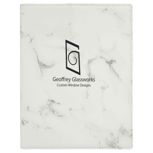 7" x 9" White Marble Laserable Leatherette Small Portfolio with Notepad
