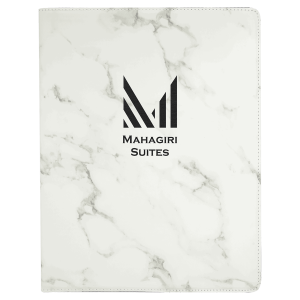 9 1/2" x 12" White Marble Laserable Leatherette Portfolio with Notepad
