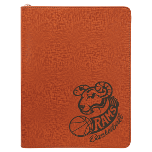 9 1/2" x 12" Basketball w/ Zipper Laserable Leatherette Portfolio with Notepad