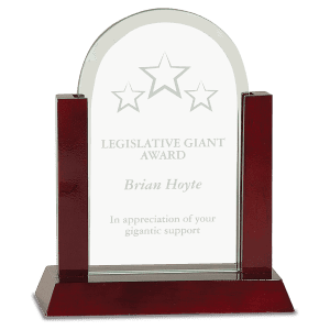 8" Gateway Jade Dome Glass Award with Rosewood Finish Base