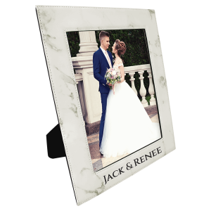 8" x 10" White Marble Laserable Leatherette Photo Frame
