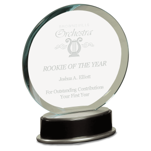 7 1/4" Jade Round Metro Glass with Silver and Black Piano Finish Base